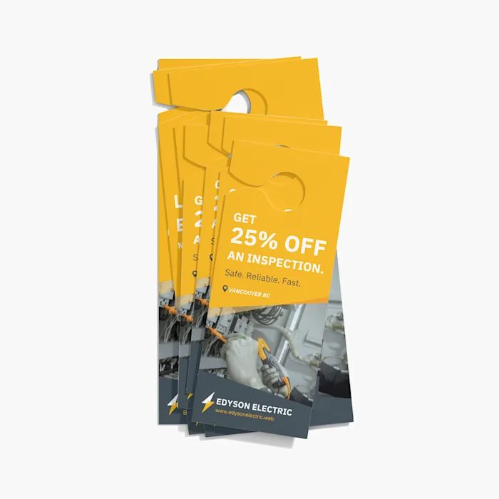 Stack of die-cut printed door hangers