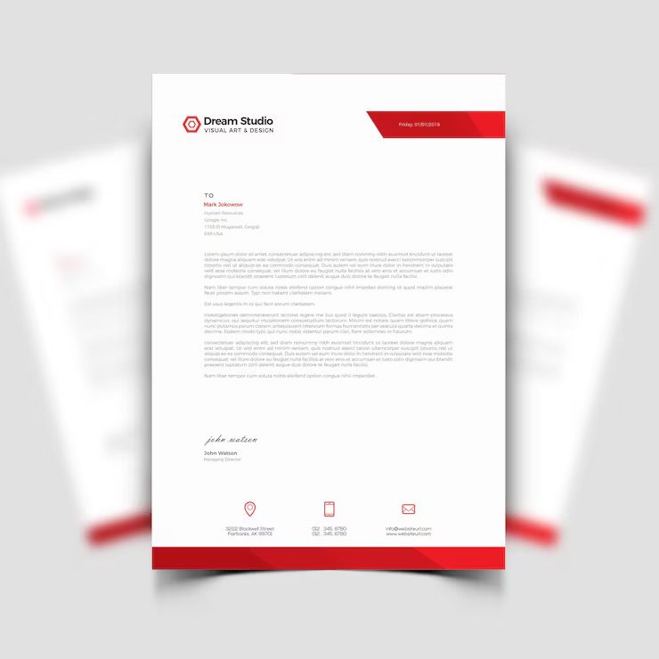 Branded letterhead with logo header and contact footer