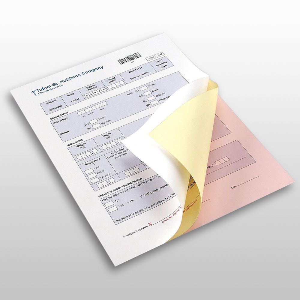 3-part NCR form with white, yellow and pink copies