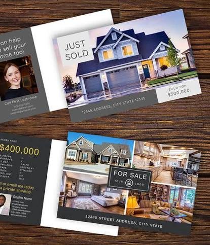 Printed real estate postcards, front and back