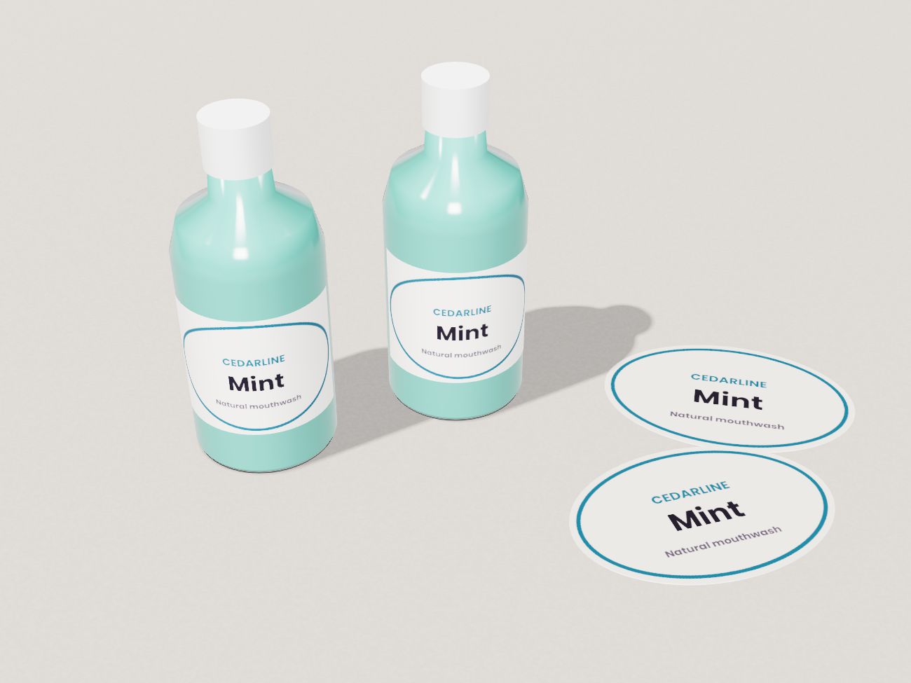 Oval product labels on bottles
