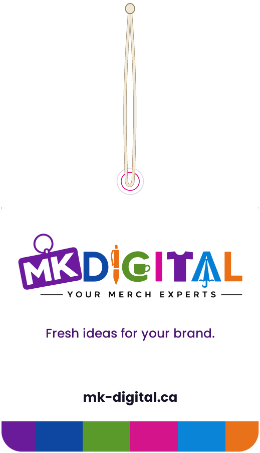 MK Digital car freshener hanging on a string
