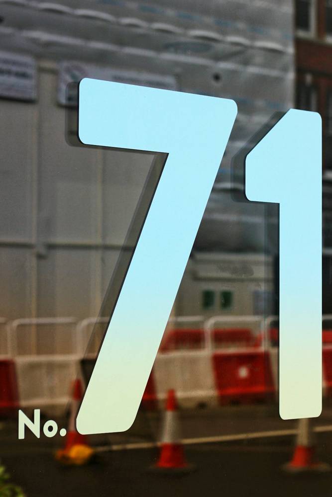 Large number decal on glass